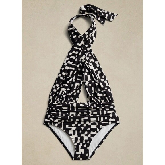 Banana Republic Womens Sz Large Halter Twisted Knot Black One-Piece Swimsuit - Picture 1 of 8